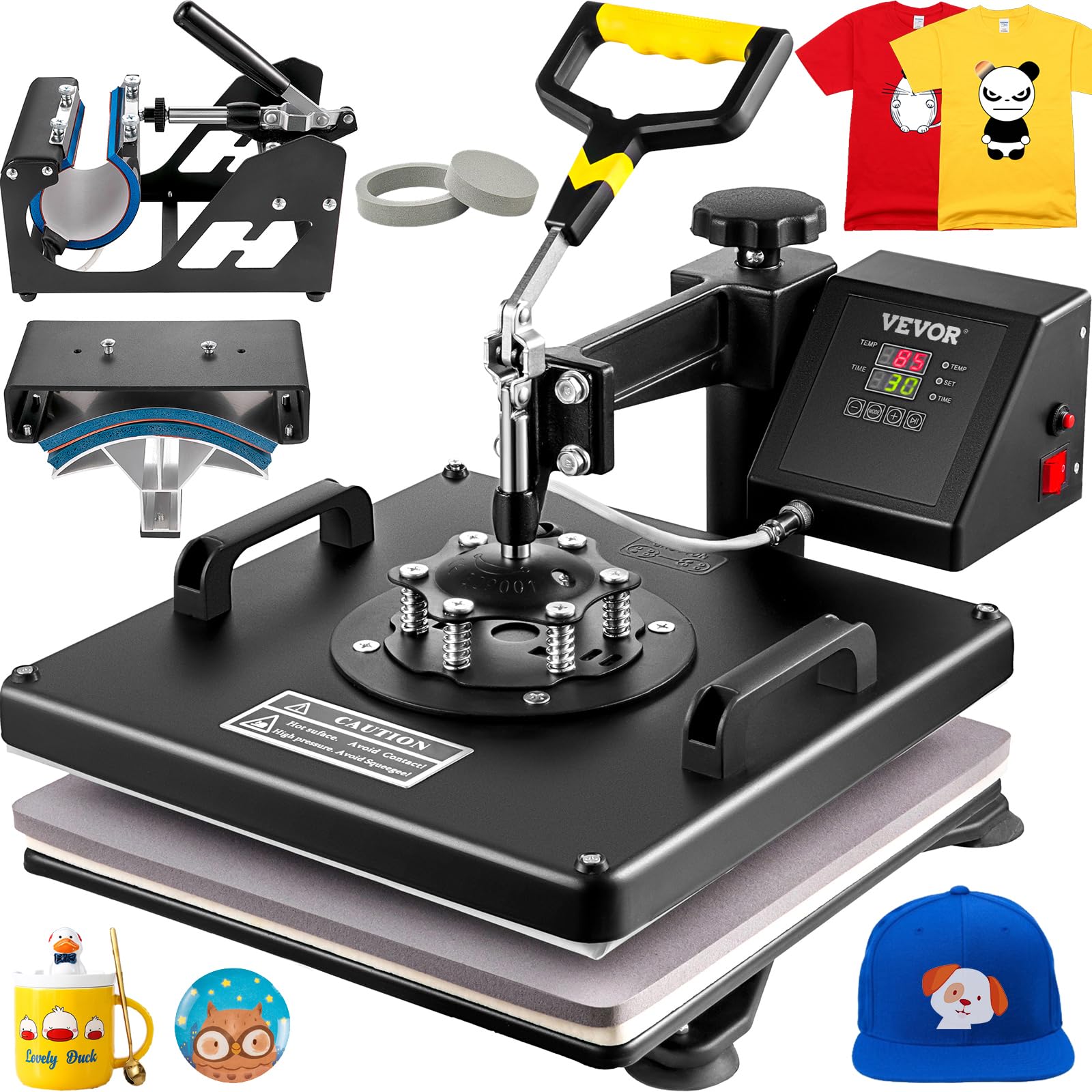 VEVOR Presse de la Chaleur 5 en 1 38 x 38 cm Machine de Presse à Chaud Heat Press Machine Swing Design Sublimation Thermique pour Plaque Mug Tasse Chapeau T-Shirt