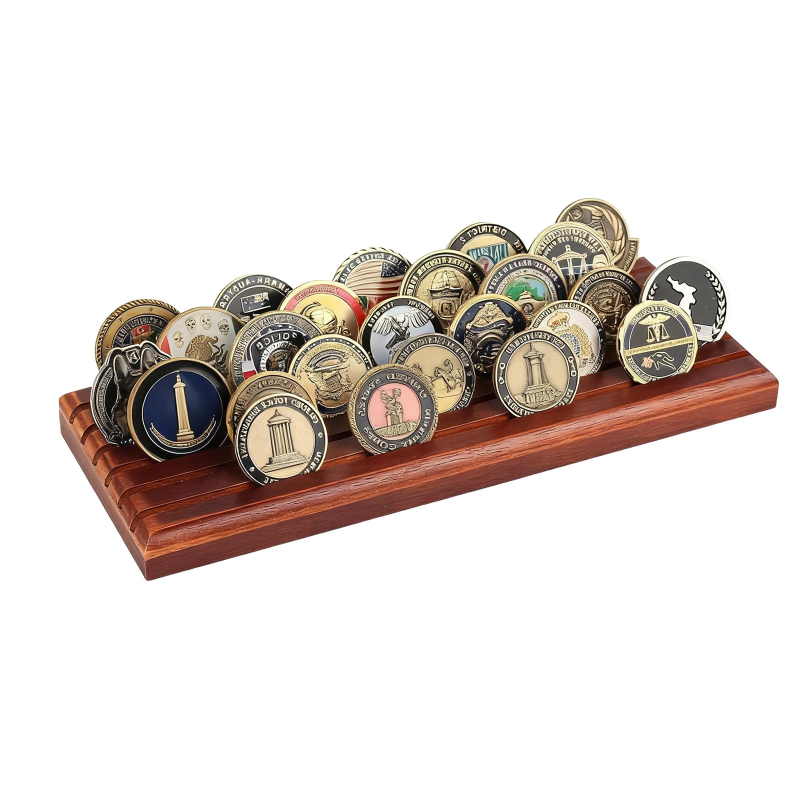 Espositore per monete in legno naturale – 6 slot per carte di credito per oltre 30 monete – Elegante porta monete da collezione per collezione di monete e cimeli – 33 × 13 × 3 cm, stabile contenitore