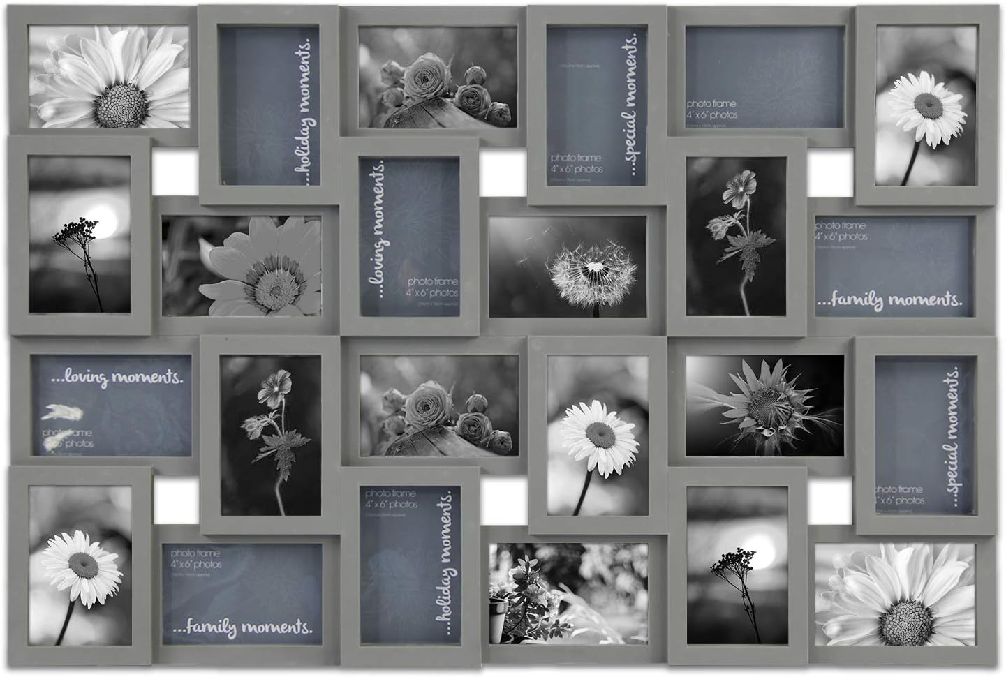 Jerry & Maggie - Photo Frame Gray Classic 22 x 34 Picture Frame Selfie Gallery Collage Collection Wall Hanging For 6x4 Photo - 24 Sockets Union Display Picture Frame Memories - Wall Mounting Design Grey