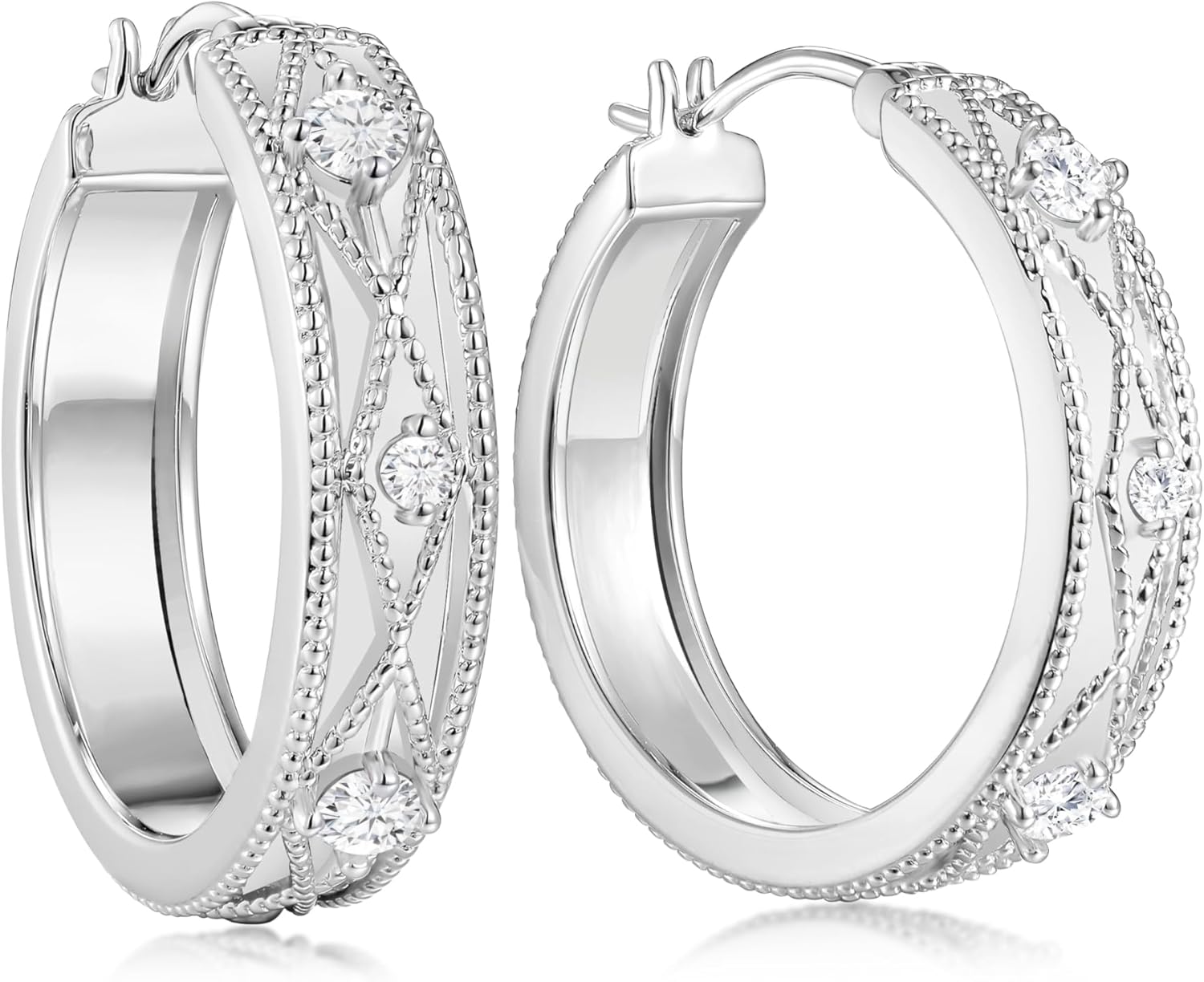 Moissanite Emerald Ruby Sparkle Chunky Wide Hoop Earrings for Women, Solid 925 Sterling Silver, Gorgeous Half Hoop Earrings, Christmas Anniversary Mother's Day Jewelry