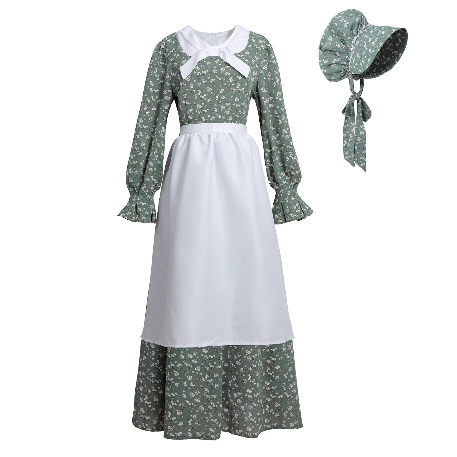LTAKKColonial Dress Women Prairie Pioneer Dresses Floral Pilgrim Costume Civil War Dress