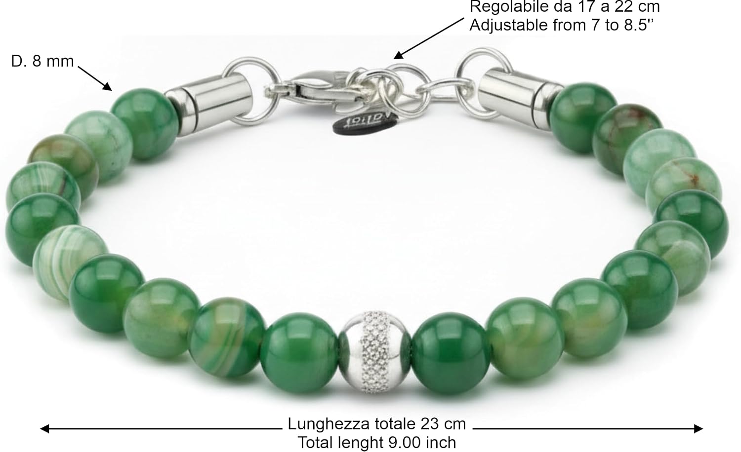 10:10 Men’s Beaded Bracelet | Gemstone 8MM & Stainless Steel, Made in Italy image 2