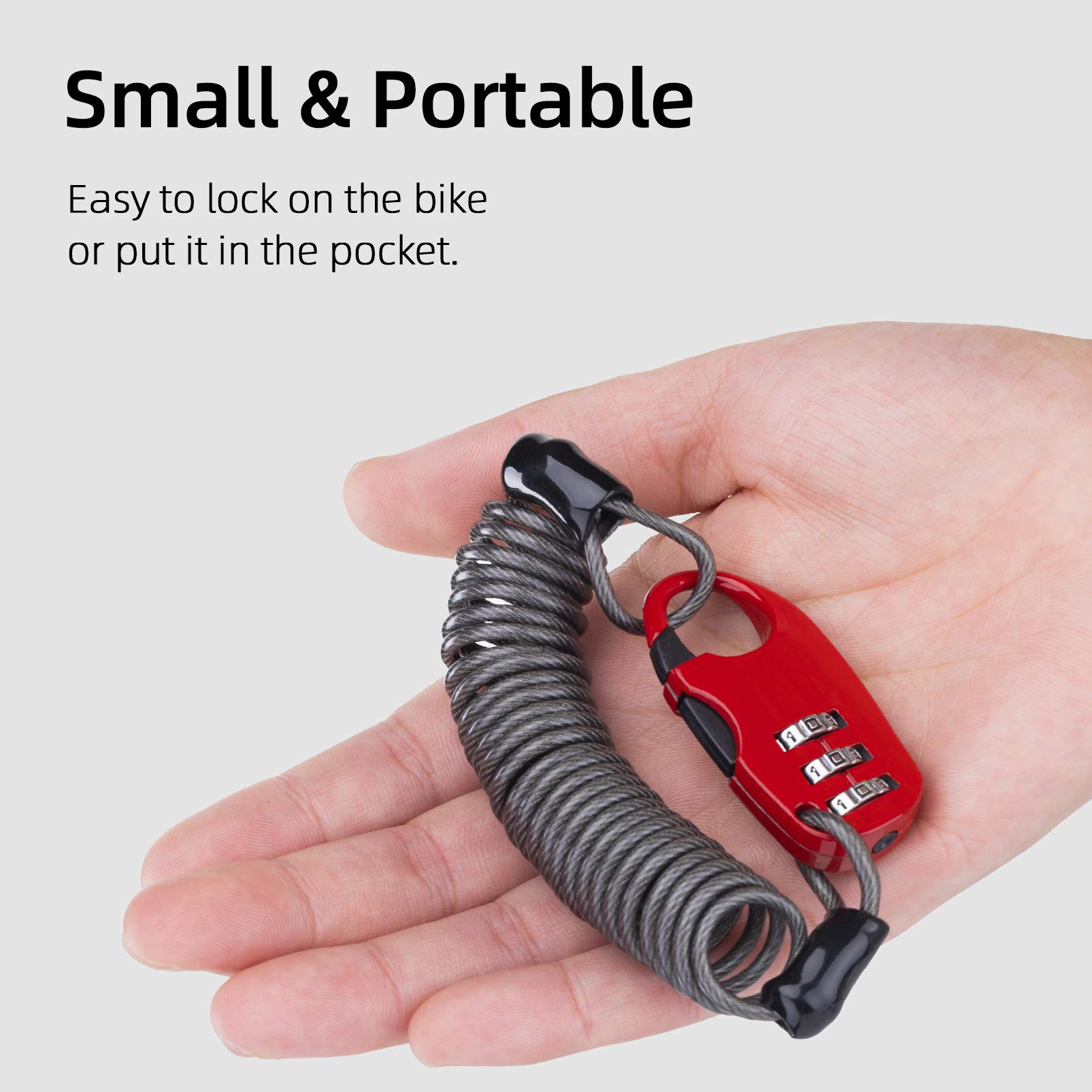ROCKBROS Zapięcie na Linkę Blokada do Kasku Zamek Szyfrowy z 3-Cyfrowym Kodem 90 cm Kabel Antykradzieżowy Resetowalne Zapięcie Kablowy dla Podróży Bagaż Czarny/Biały/Czerwony/Zielony Lekki 45g