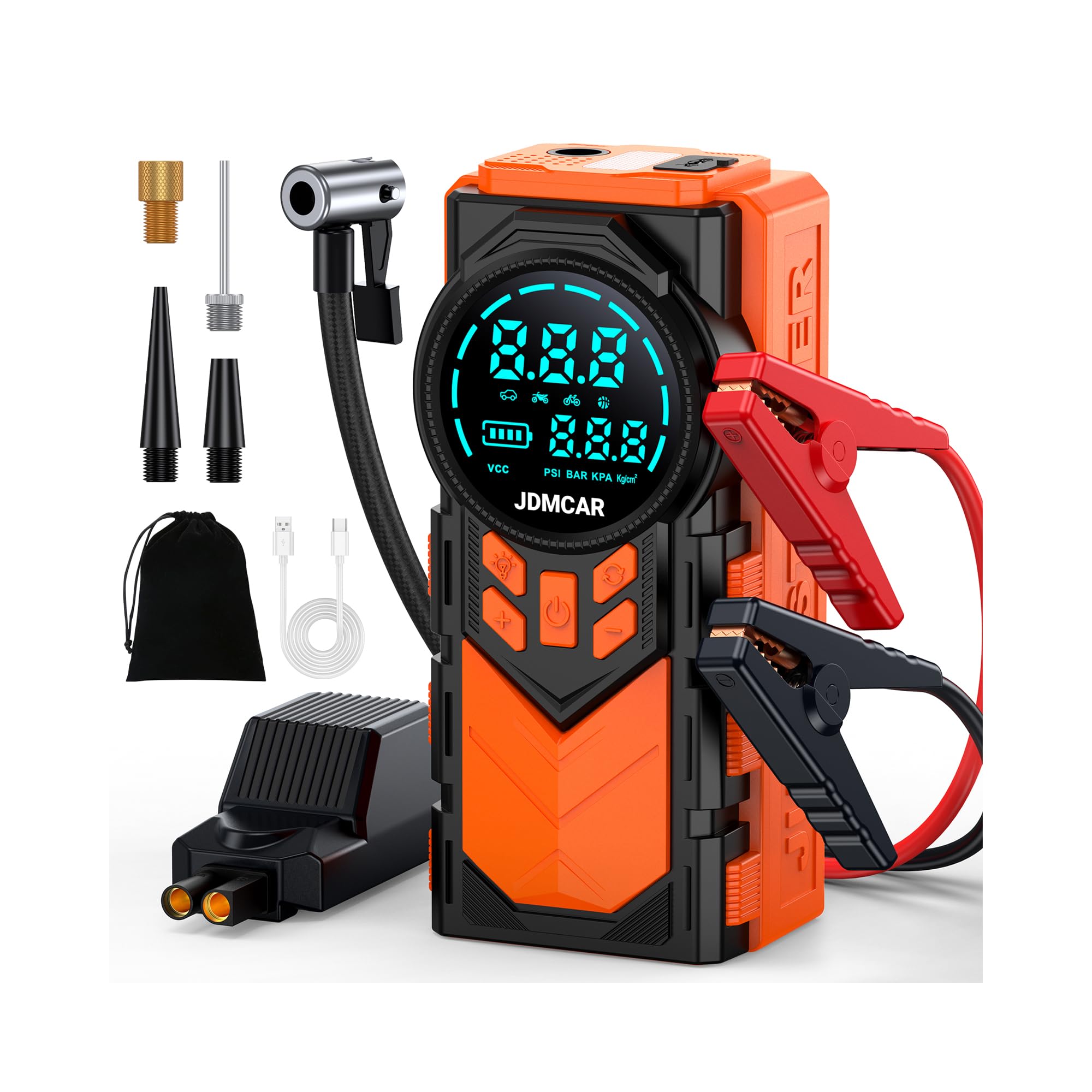 JDMCAR Booster Batterie Voiture 10000A 14.8V 160PSI Grand Écran LCD