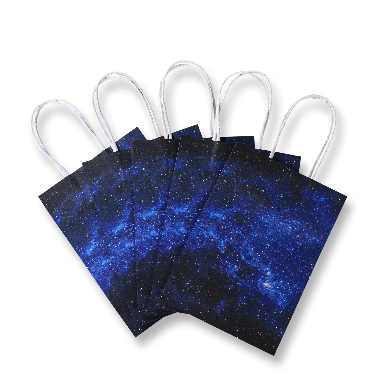 16 Pieces Galaxy Party Space Gift Bags with Handles Kraft Paper Galaxy Gift Bags Starry Night Party Gift Goodie Bags Galaxy Treat Candies Bags Space Stars Theme Party Supplies for Birthday Home Decorations