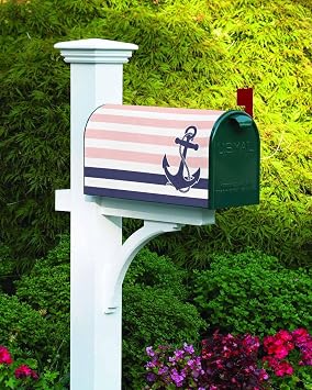 Mailbox Covers Nautical Navy Blue Anchor Stripe Mail Box Cover Magnetic Standard Size,Watercolor Pink Stripes Mailbox Wraps Post Box Cover for Outdoor Garden Yard Patio Decor