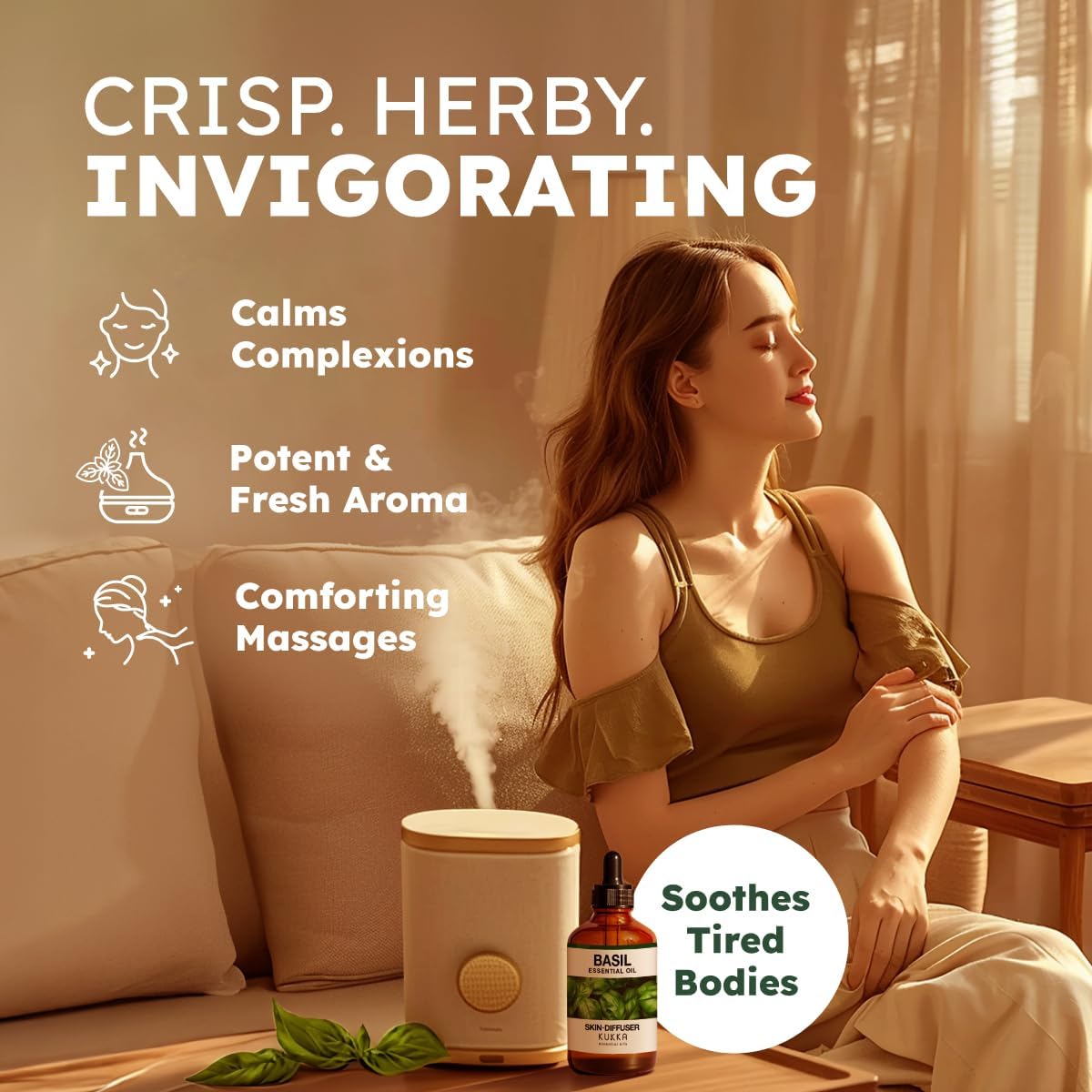 Basil Essential Oil for Diffusers & Rosemary Oil for Hair Set - Aromatherapy Grade Essential Oils Set - 2x4 fl oz - Kukka