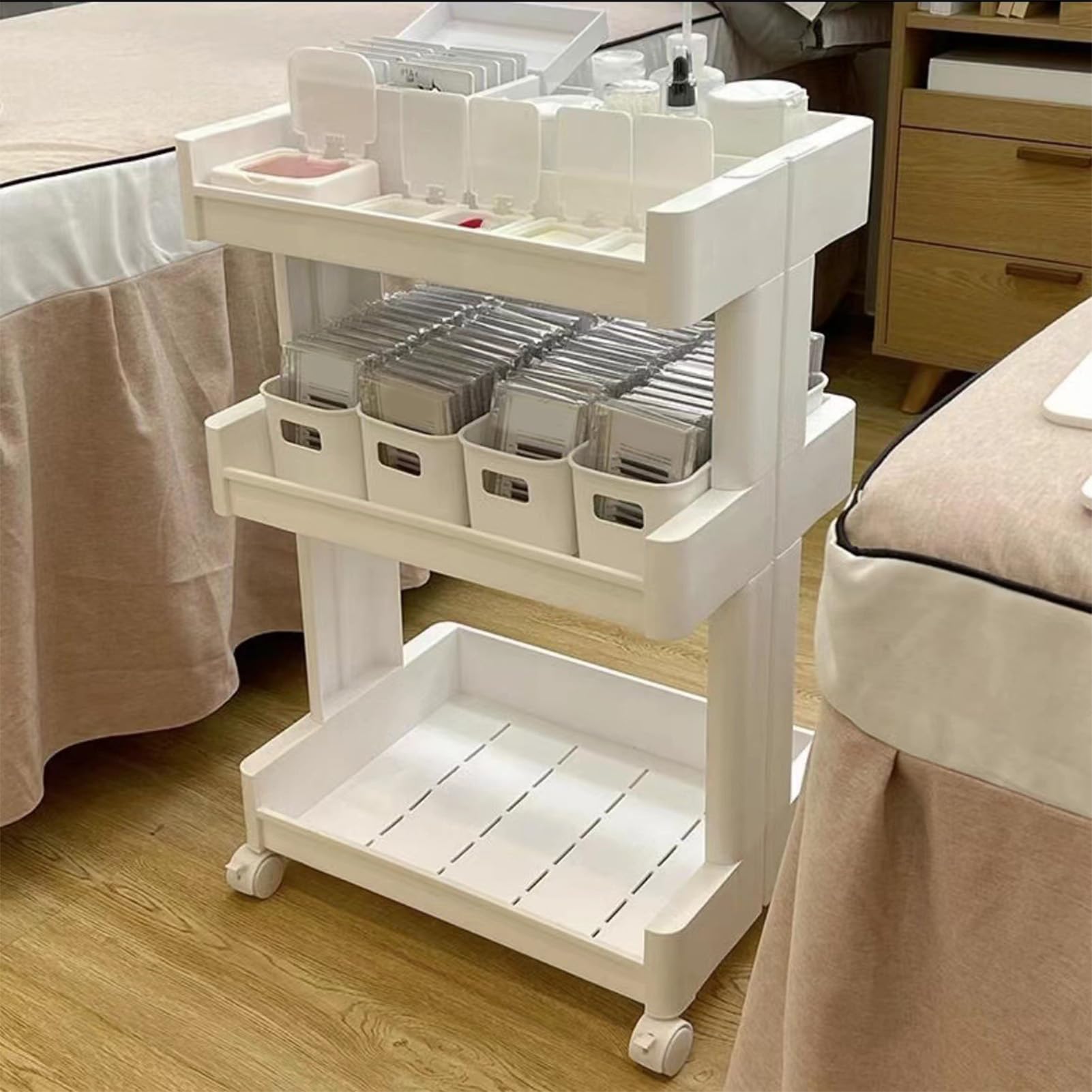 Carro de Almacenamiento de 3 Niveles Carro rodante Multifuncional de Gran Capacidad con Ruedas Conveniencia móvil para salón de Belleza Cocina Baño Oficina Bandejas de plástico