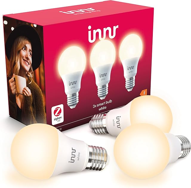 Innr Smart LED Bulb E27 White, Works with Philips Hue*, SmartThings, Alexa & Hey Google (Hub Required) Dimmable, 2700K White, 3-Pack, RB 266-3