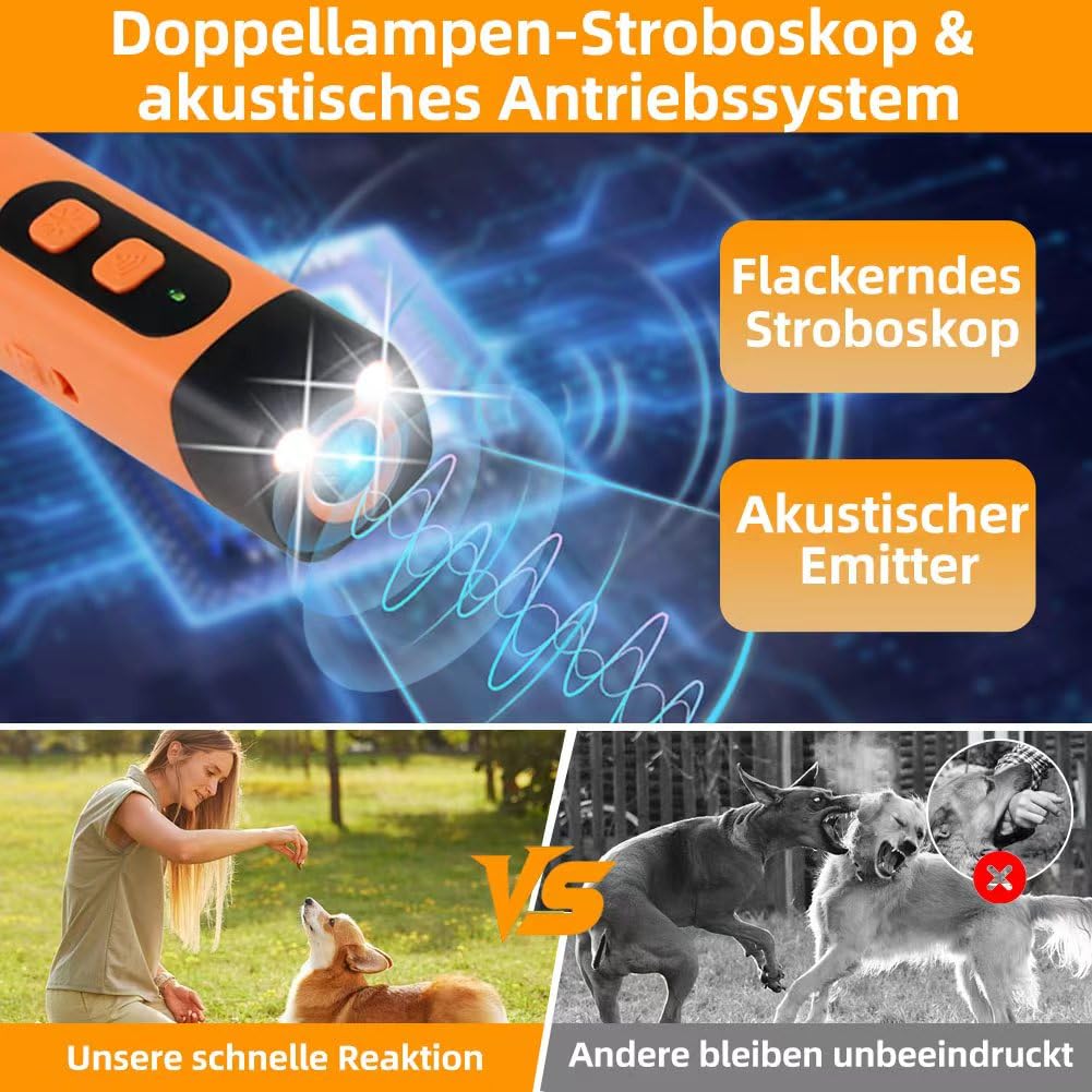 Ruhemeister Hund, 2026 Neu Ultraschall Hundevertreiber mit LED-Taschenlampe, Hand Held Anti Dog Bark Device Das mit Einem Einzigen Tastendruck die Aufmerksamkeit Ihres Hundes Erregt für Drinnen und Dr