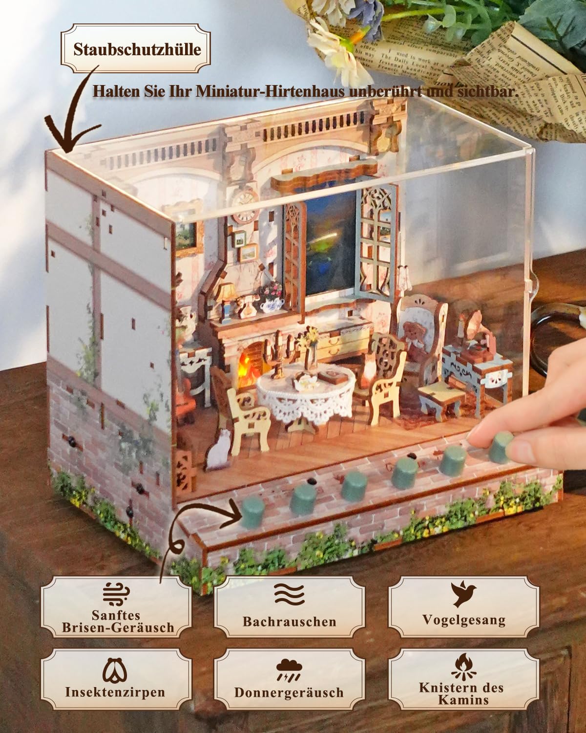 Tonecheer DIY Miniature The Pastoral Home Mini House Model Kits for Adults to Build 3D Wooden Puzzle with Sound Effects - Image 4