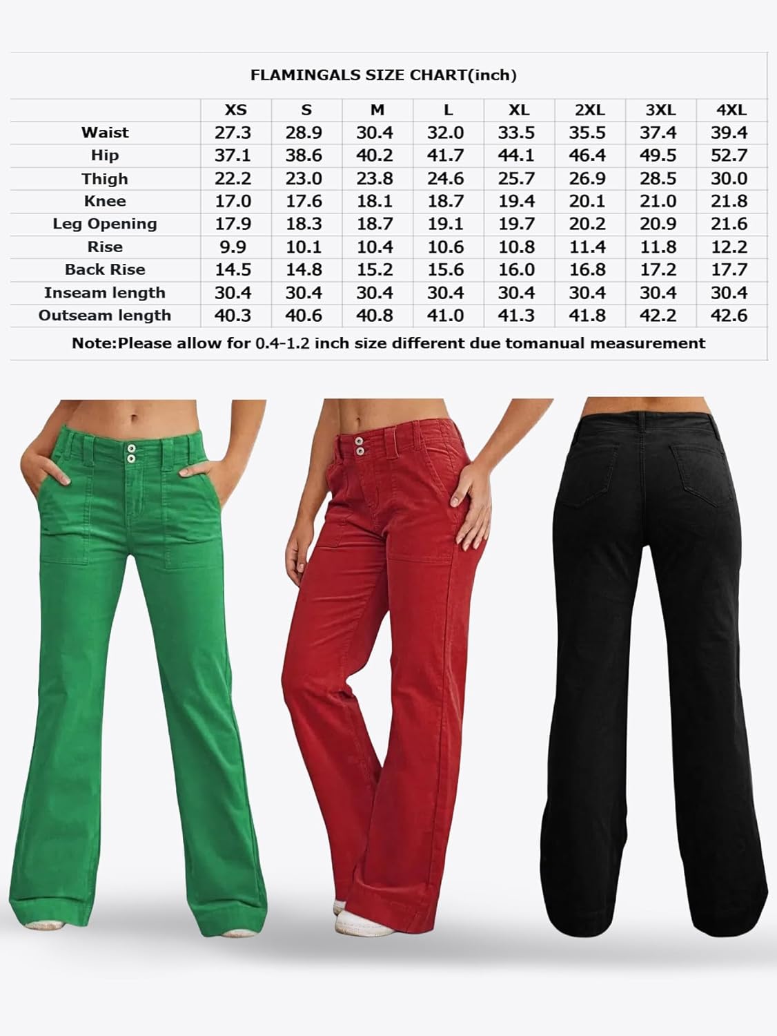 Flamingals Women’s Wide Leg Pants for Women Mid Waist Dress Flare Straight Leg Corduroy Pants Workout Jeans Trendy