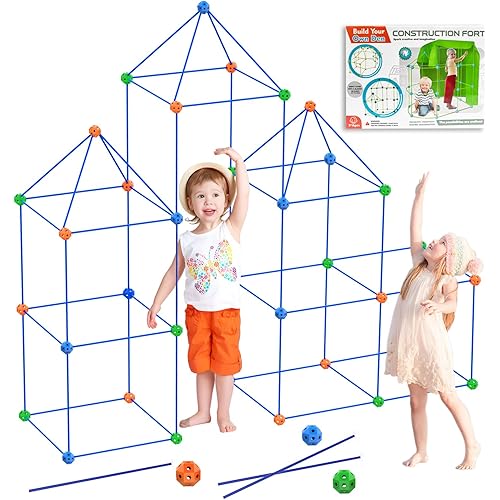 Fort Building Kit for Kids, 120 Pcs STEM Construction Toys for Boys and Girls, Educational Learning Toy Gifts for 3 4 5 6 7 8+ Years Old, Ultimate Creative Set for DIY Castles,Play Tent Indoor Outdoor