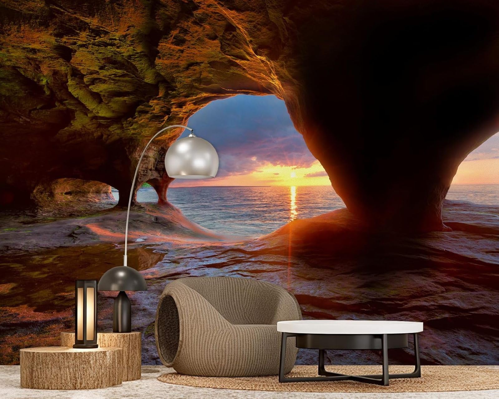 pdghsdkgjh Photo Wallpaper Cave By The Sea Sunset Rock Non-Woven Living Room Bedroom Children's Room Wall Decoration Motif Wallpaper,430cmx300cm Stickers - Frameless Painting - Poster