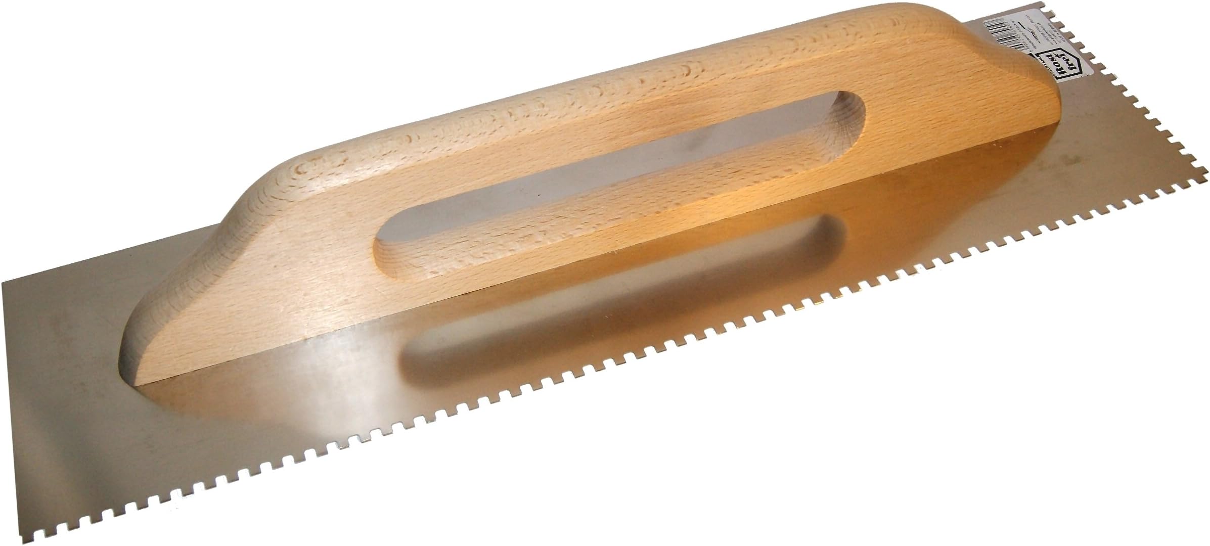 Adhesive Spreading Trowel 480mm (19"), Square Notched 4 x 4mm. Stainless Steel with Wooden Handle (5604)