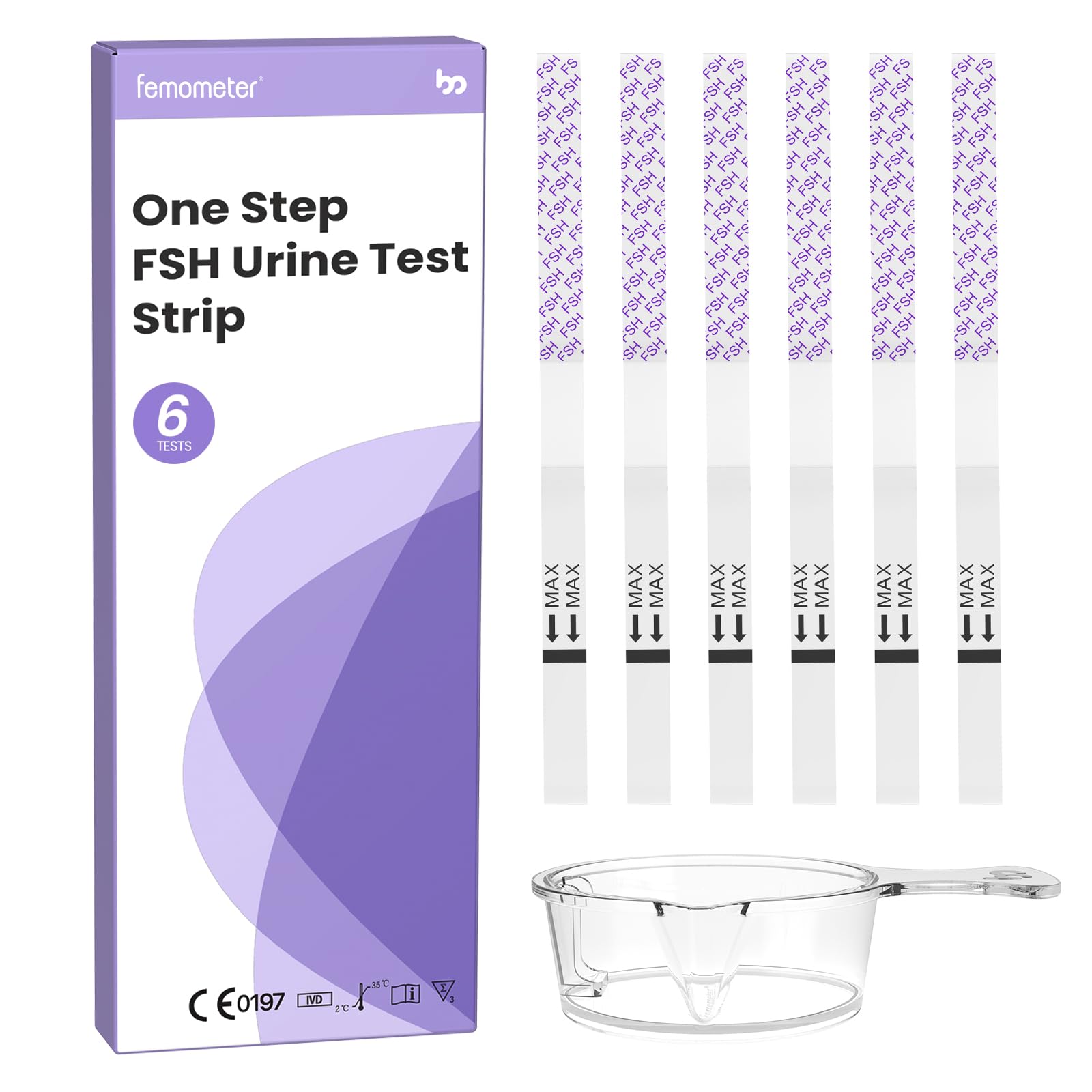 Femometer FSH Menopause Test, Understand Your Ovarian Reserve Determine Your Fertility and Detect Menopause at Home, Include 6 FSH Test Strips & Urine Cup
