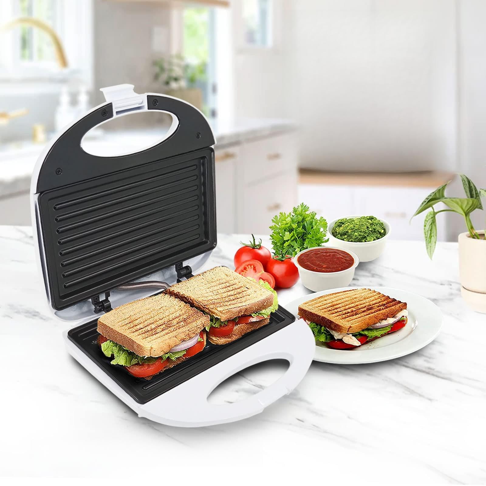 Mr Light Sandwich Maker Non-Stick Grill Plates, Stainless Steel Surface, 750W Perfect for Sandwiches, Burgers and Grilled Cheese, Toaster,Grill Sandwich