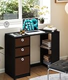 VPSMAT Computer Desk with 3 Drawers, Office Desk Work Desk with Storage Shelves for Home Office Study Bedroom, Black/Brown