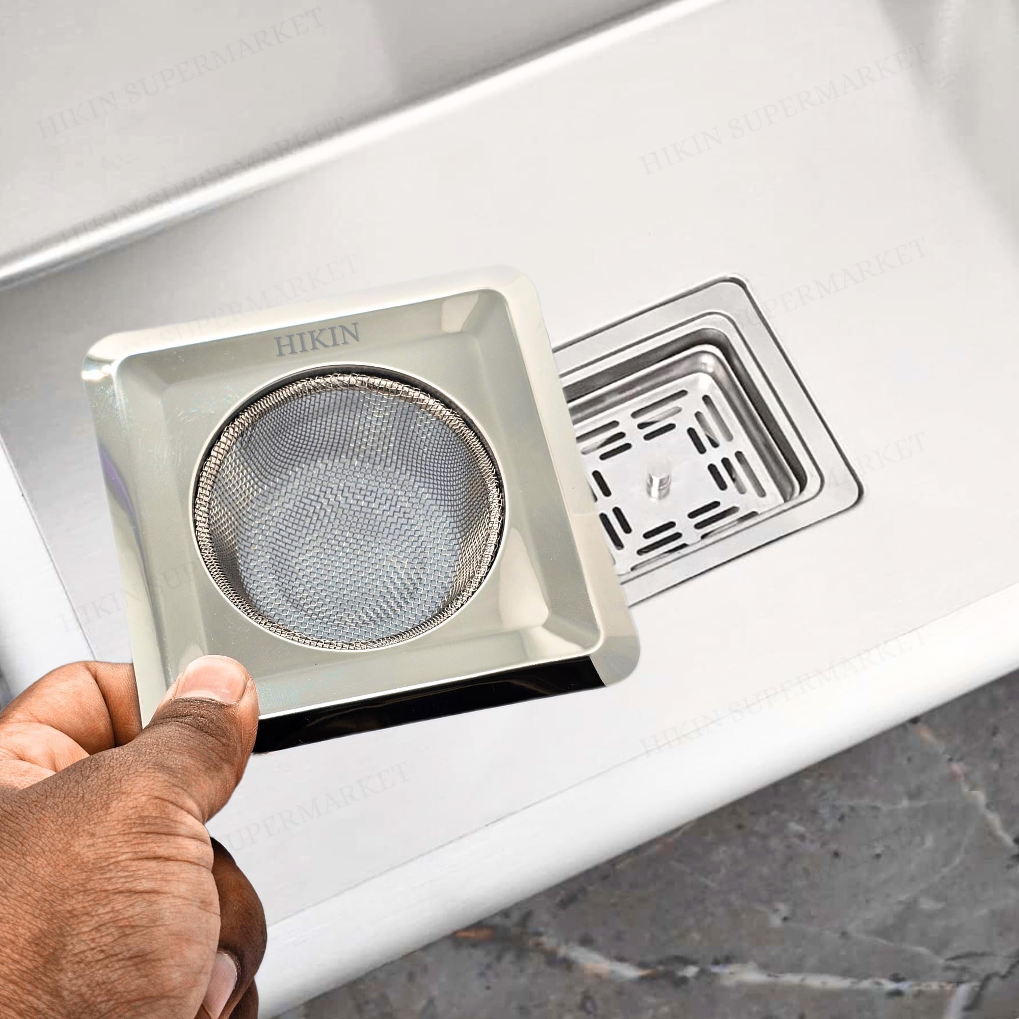 - Square Stainless Steel Kitchen Strainer 11 CM Sink Jali, Drain Filter, Anti Clogging Mesh Hair Catcher Drain Cover (ONLY for Square Sink) (New VER 2.0)