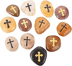 ROCKIMPACT 12pcs Comfort Cross Engraved Worry Stones for Pray Faith Smooth Polished Natural River Rock Baptism Christening Holy Communion Gift Bulk lot (1 Dozen, 2-3 Inches Each)