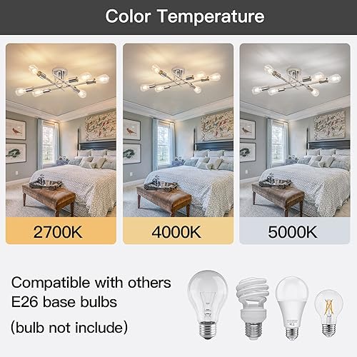 Miniatura 4 de ZGLAOJT Lámpara de techo semiempotrada de 6 luces, lámpara industrial cromada, iluminación de granja para comedor, sala de estar, cocina, dormitorio