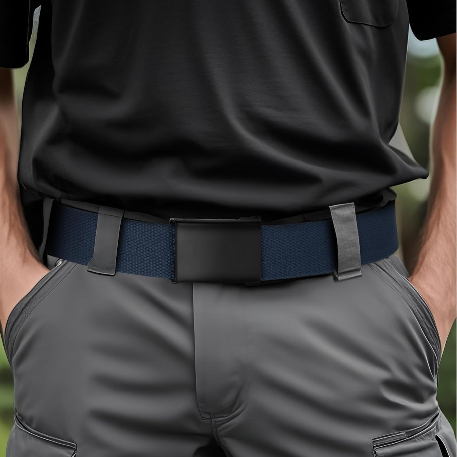 Mile High Life Cut To Fit Canvas Web Belt Size Up to 52" with Flip-Top Solid Black Military Buckle