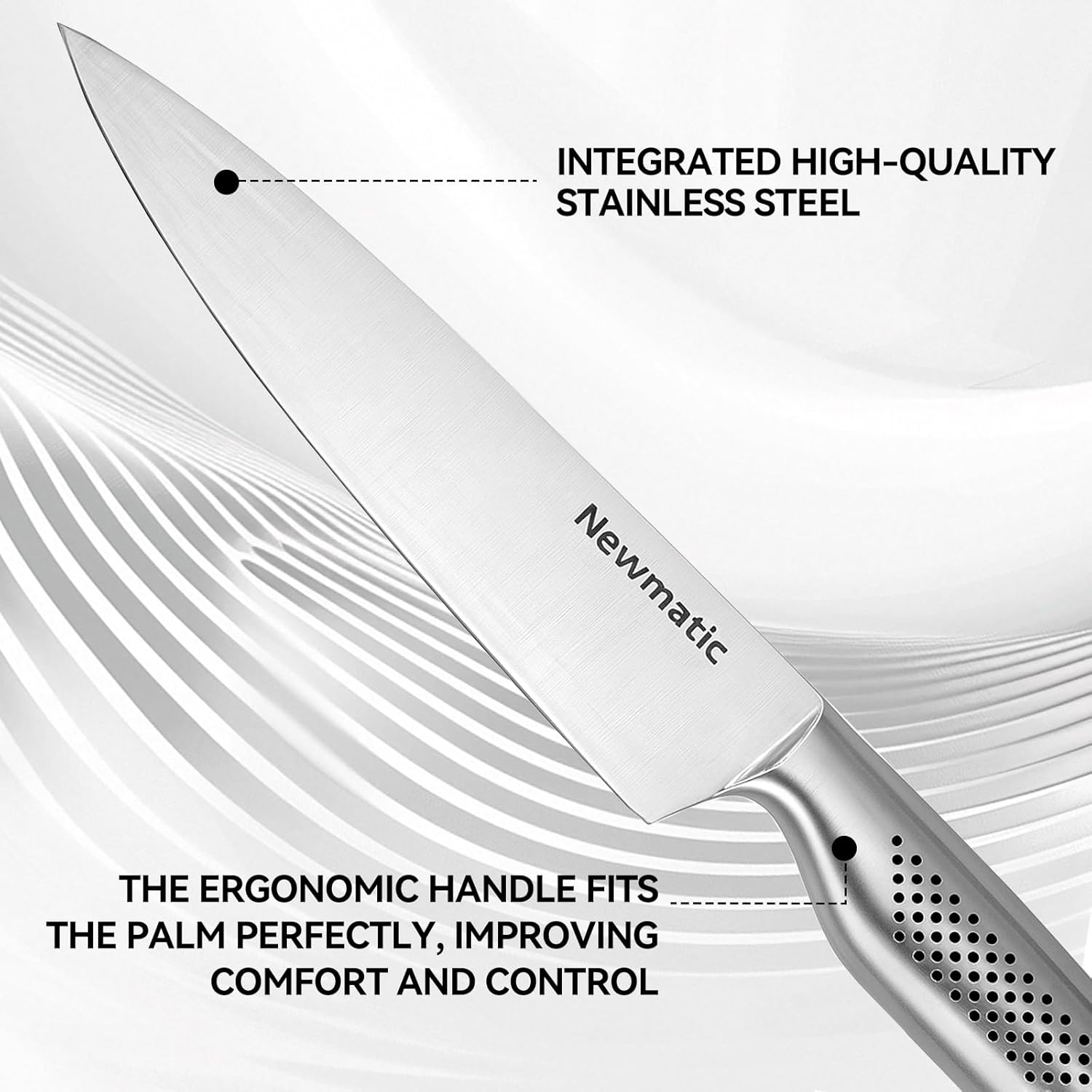 NEWMATIC 4-PCS kitchen knife set, stainless steel chef's knife set .The anti slip handles have a comfortable, secure grip, and the blades are razor sharp