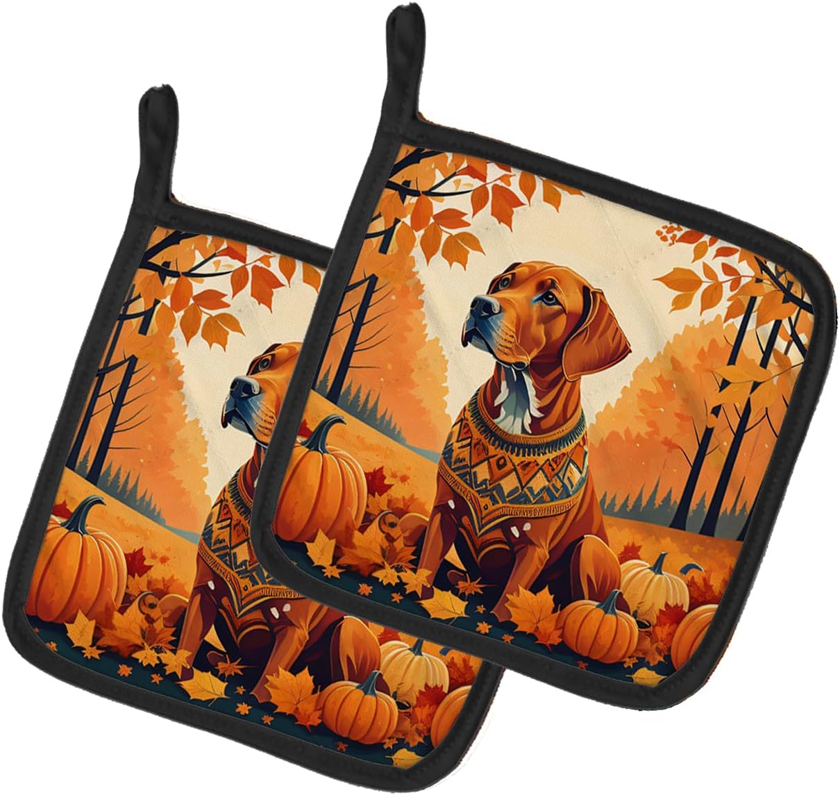 Caroline's Treasures DAC1068PTHD Schnauzer Fall Pair of Pot Holders Kitchen Heat Resistant Pot Holders Sets Oven Hot Pads for Cooking Baking BBQ, 7 1/2 x 7 1/2