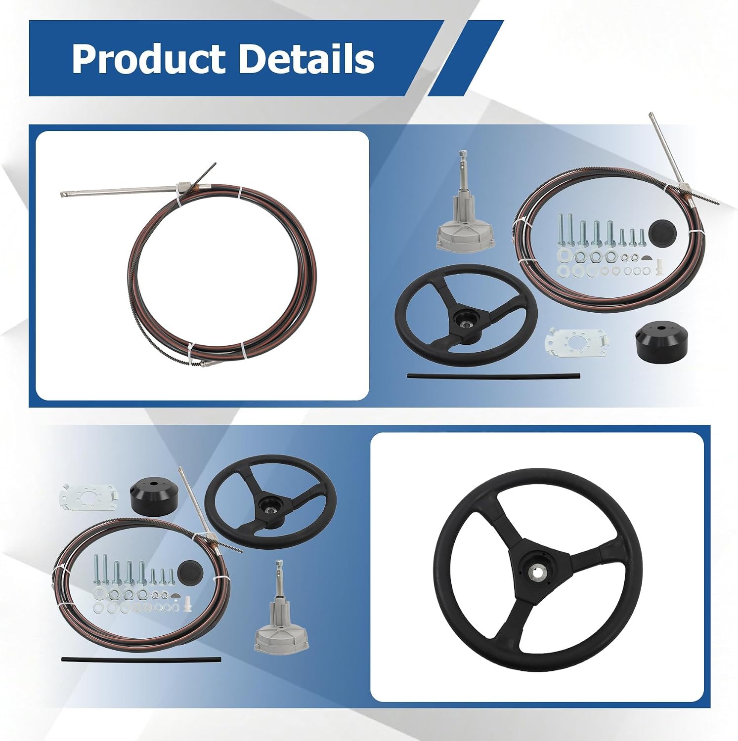 WFLNHB Outboard Steering System Outboard Steering Kit 16 Feet Boat Steering Cable with Wheel Marine Steering System