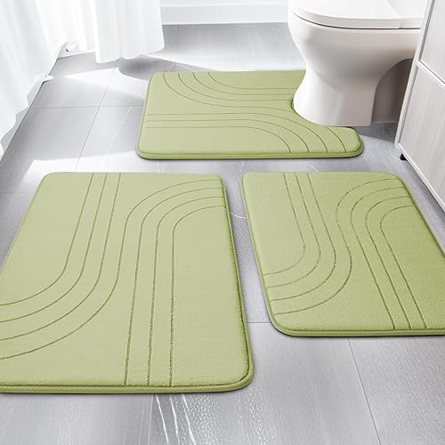 Miniatura 8 de YIHOUSE - Juego de alfombras de baño de espuma viscoelástica azul, suaves, antideslizantes y extra gruesas para baño, bañera, inodoro y piso Azul