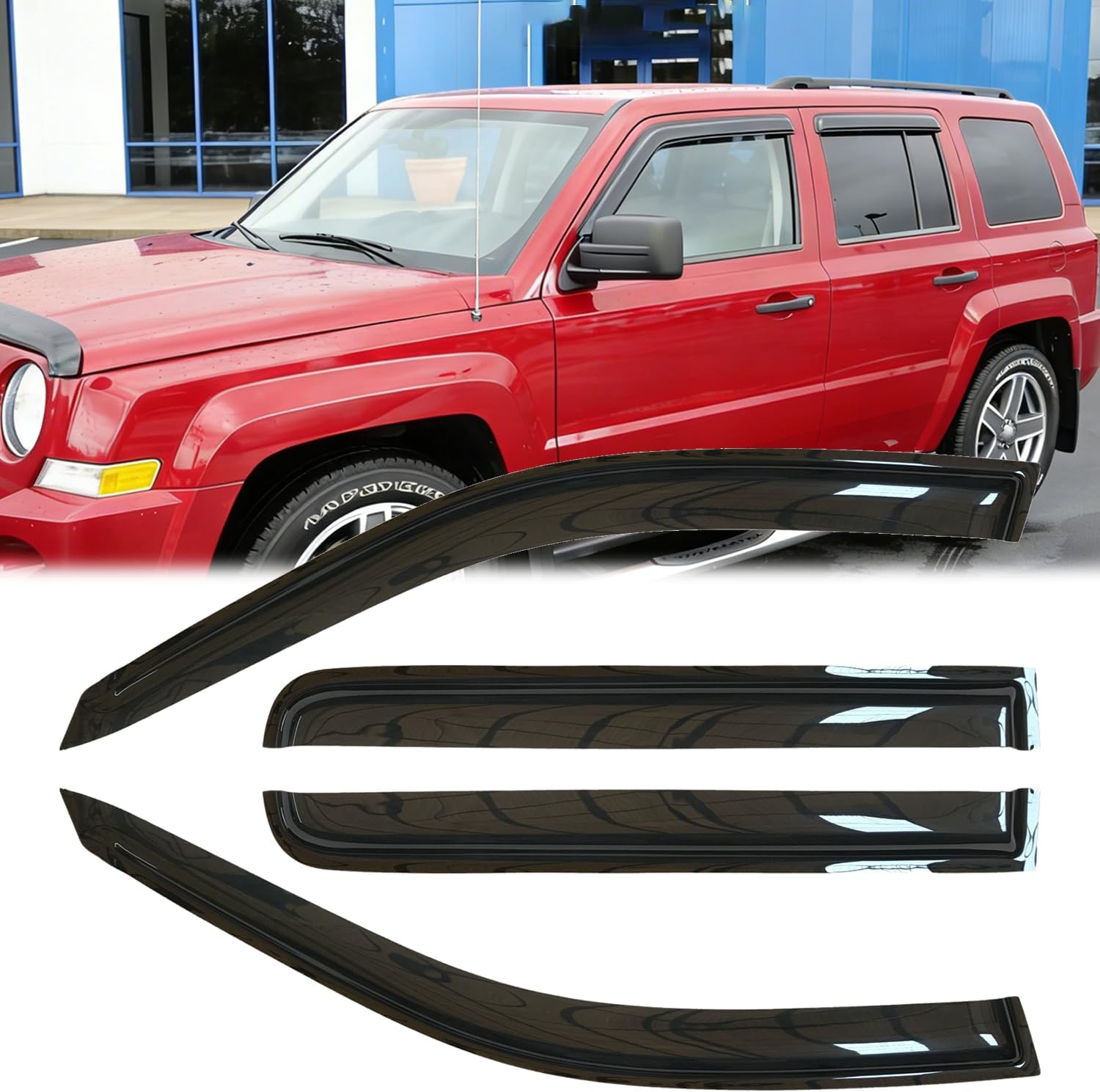 4pcs Original Shatterproof Rainproof Side Window Wind Deflectors for 2007-2018 Jeep Patriot,Tape-on Rain Guards Sets,Nice Looking Window Visors for Cars,Vent Deflector for Jeep Patriot 07-18 94359