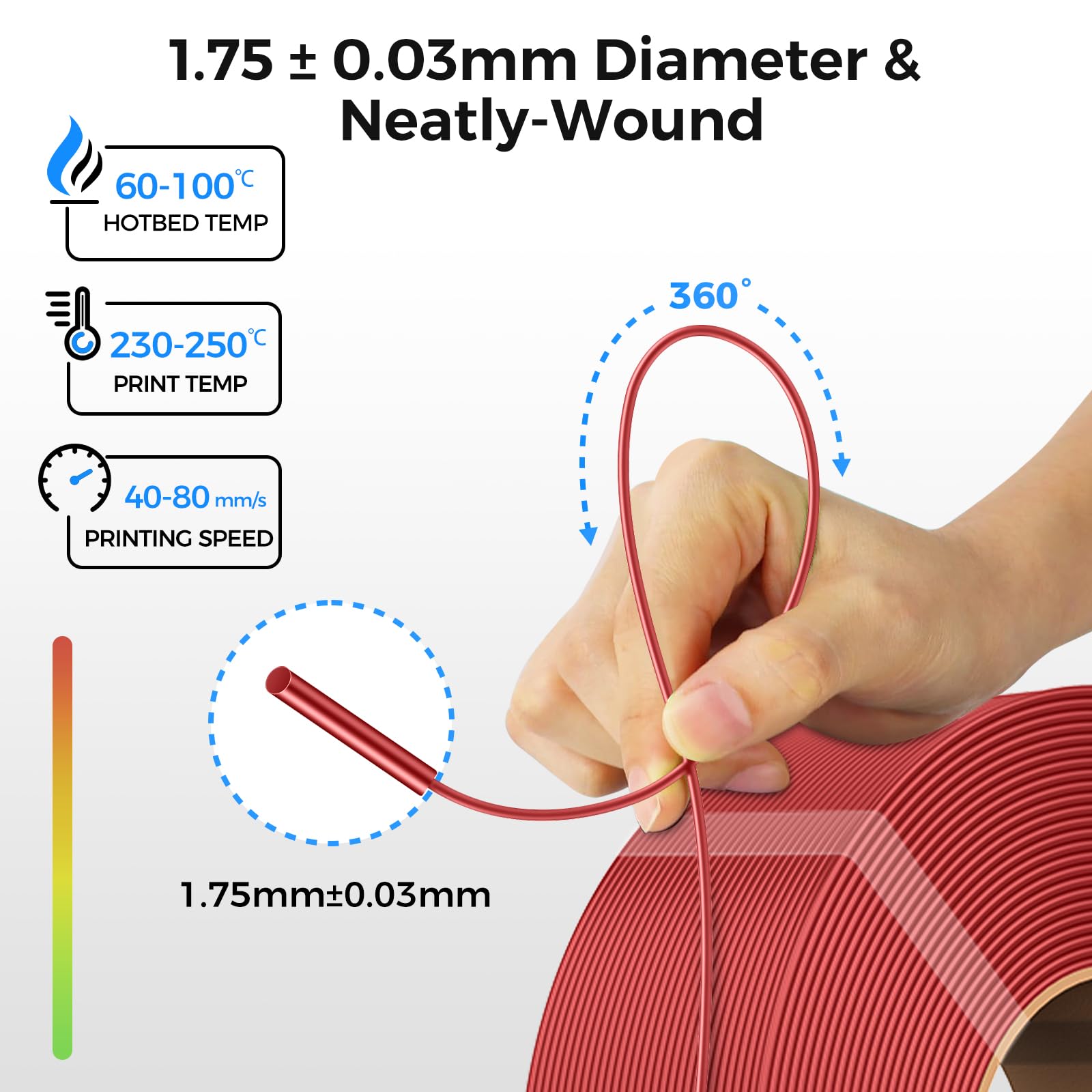 Creality Refill PETG Filament, Resistente y Duradero, Precisión Dimensional de 1,75mm±0,03mm, para Bobinas Reutilizables de Bambu Lab, Filamento para Impresoras 3D, 4kg (8,8lb), Negro Blanco Rojo Azul