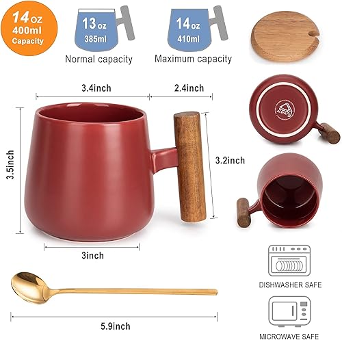 Miniatura 9 de Taza de café de 15 onzas con mango de madera, regalo para el día de San Valentín, taza de té para la oficina y el hogar, taza de té de cerámica para