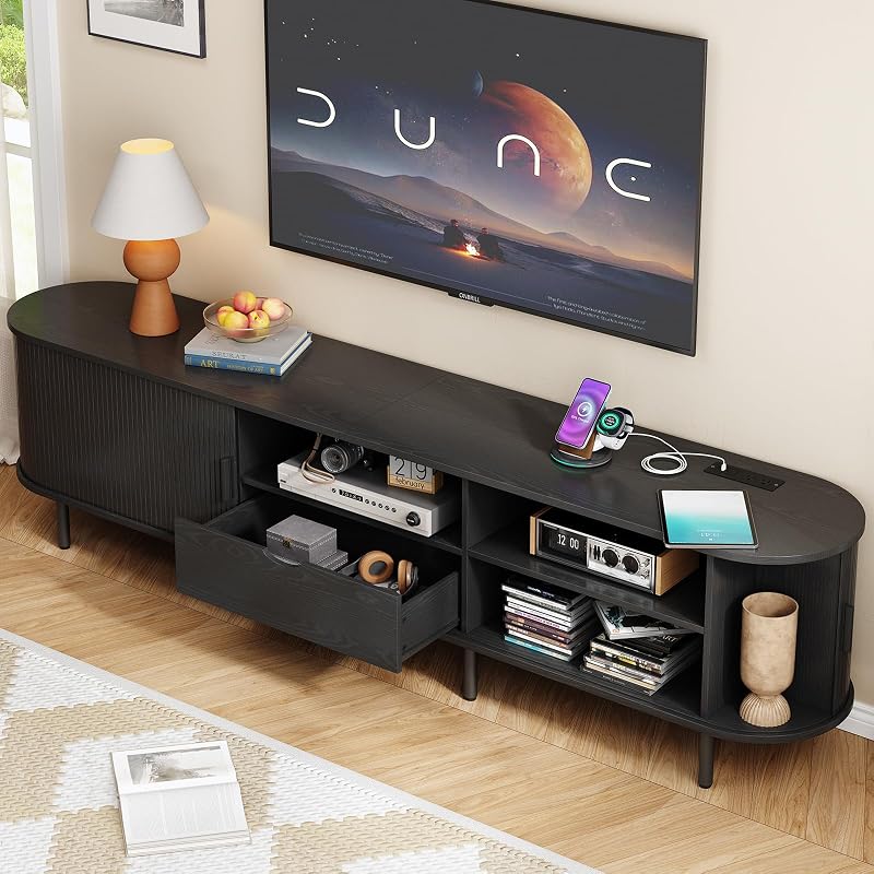 ONBRILL 86.6" TV Stand with Power Outlet for TVs up to 90", Black image 3
