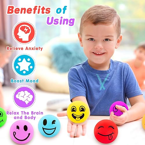 Miniatura 5 de Pelotas antiestrés para niños, paquete de 30 bolas sonrientes para niños y adultos, juguetes sensoriales de emoción a granel, pelota elástica para