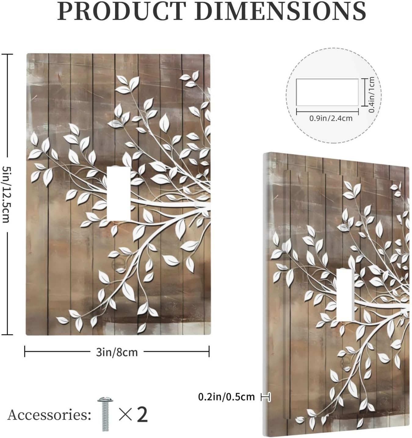 Rustic Wood Tree Print 1 Gang Single Toggle Decorative Light Switch Cover Farmhouse Electrical Grey Brown Wall Plates Vintage Receptacle Switchplate Faceplates for Bathroom Bedroom