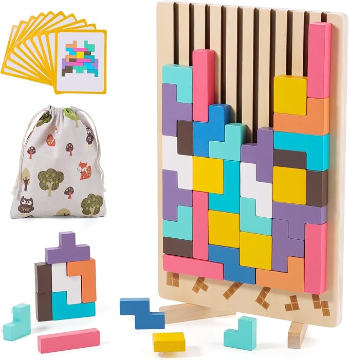 Gezimetie Wooden Tetris Puzzle for Kids: Promotes Creative Learning