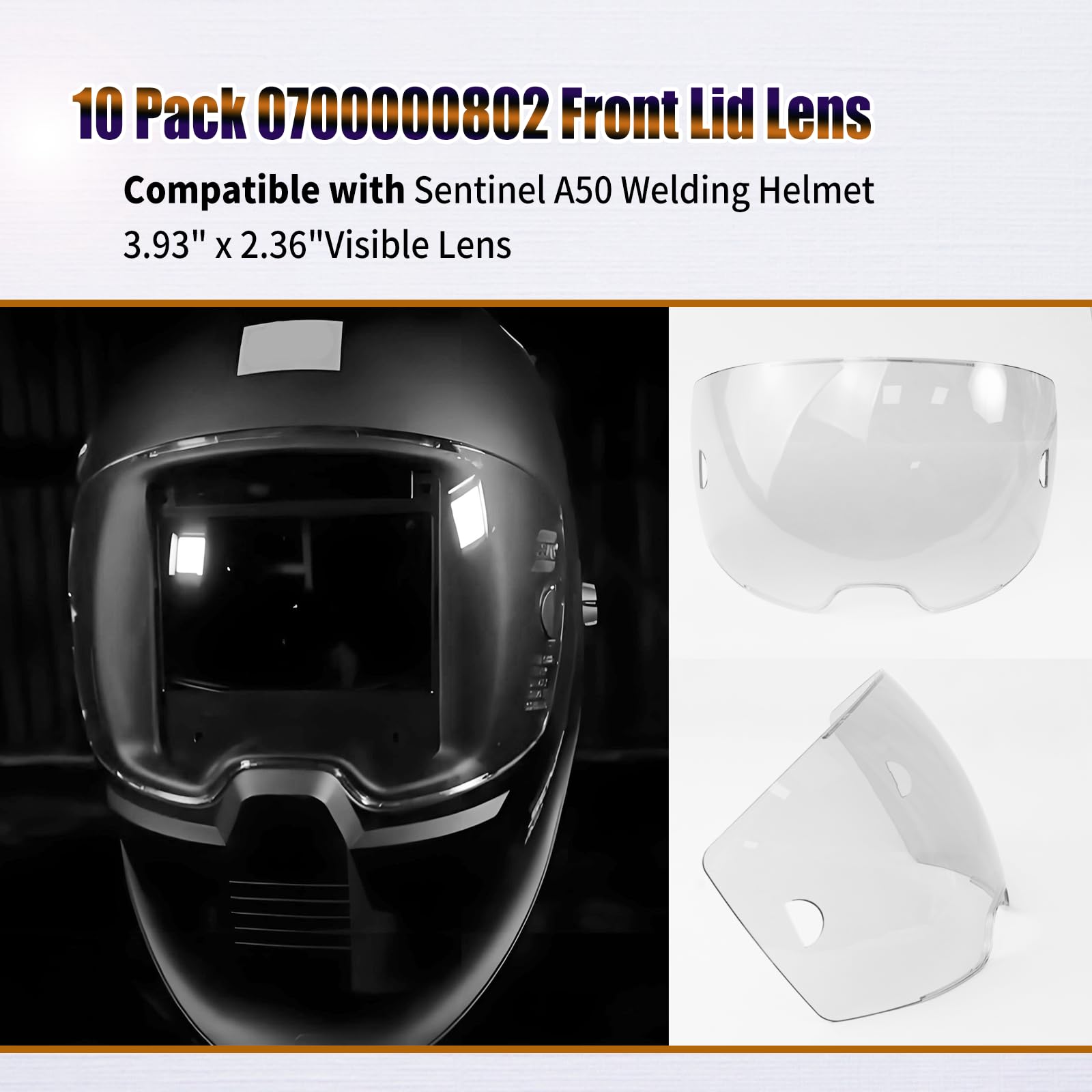 Paquete de 10 lentes de cubierta transparente para casco de soldadura Sentinel A50 0700000802 | Lente de protección exterior transparente para soldadura Sentinel A50, 10 cm x 6 cm
