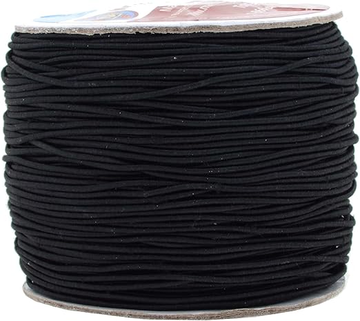 Mandala Crafts 1mm Elastic Cord Stretchy String for Bracelets, Necklaces, Jewelry Making, Beading, Masks; 109 Yards Black