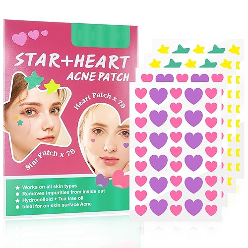 156 parches para el acné, parche de espinillas hidrocoloides colorido con aceite de árbol de té natural, linda estrella y amor en forma de corazón,