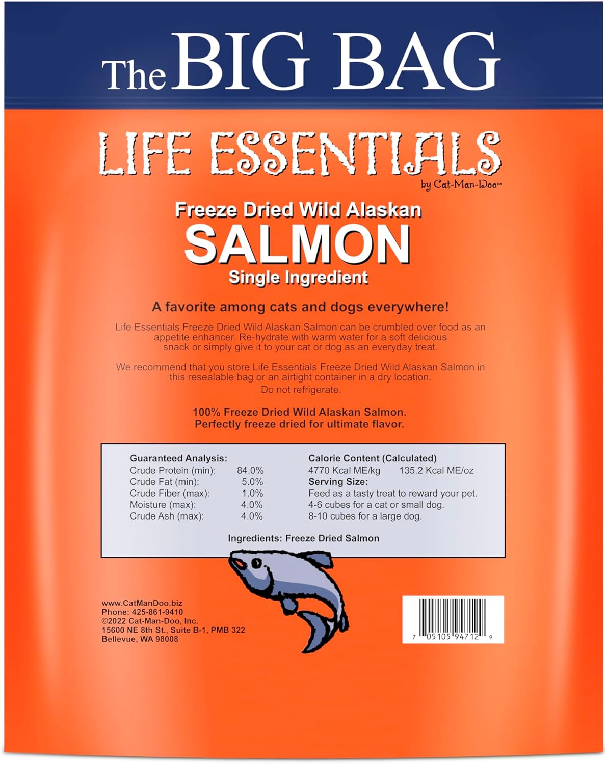 Life Essentials by Cat-Man-Doo Freeze Dried Salmon Cat & Dog Treats, Wild Caught Single Ingredient, Healthy Dog & Cat Treats, 16 oz