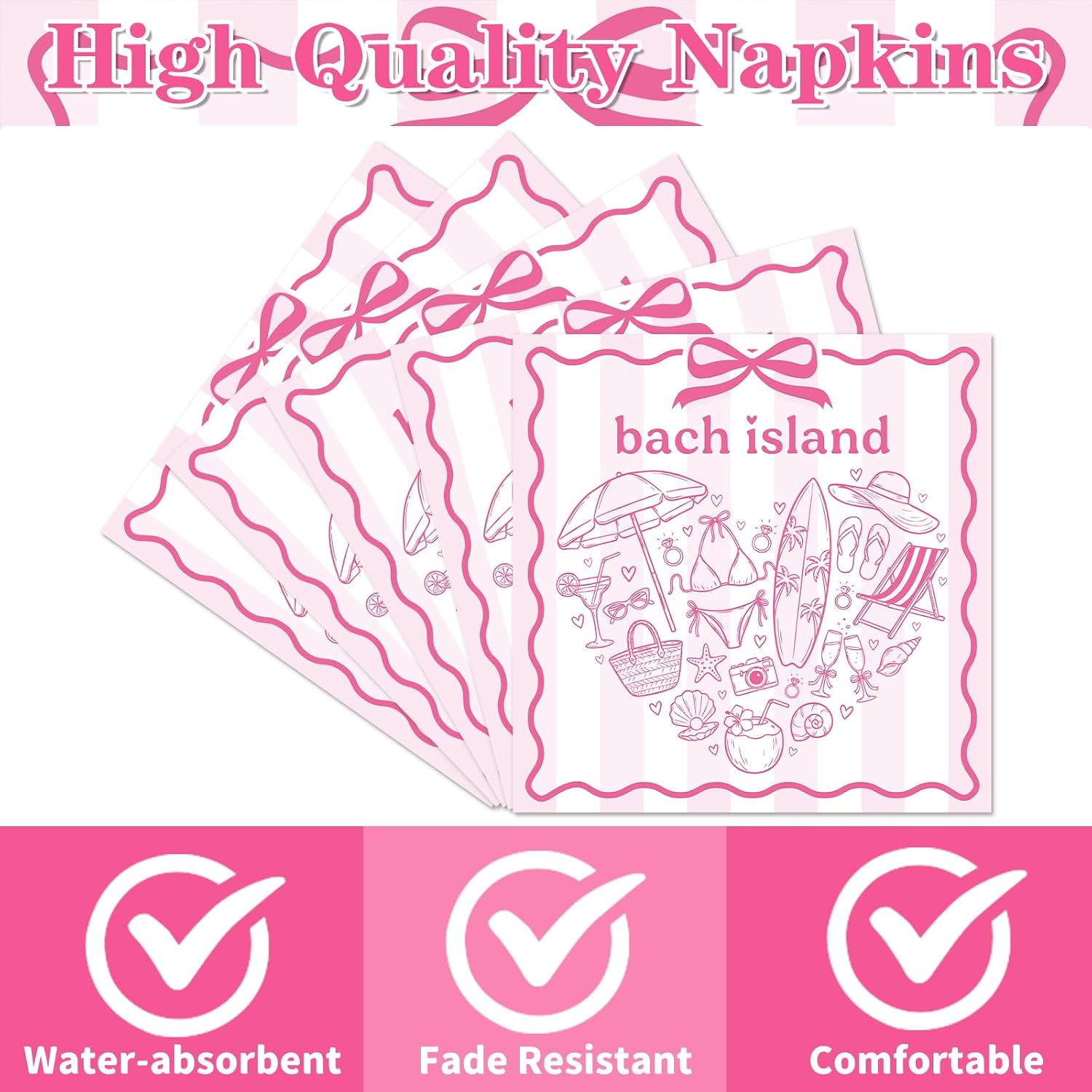 Gameza Bach Island Bachelorette Party Decorations, 50PCS Pink Tropical Bachelorette Disposable Paper Napkin Table Decoration for Bridal Shower Wedding Supplies