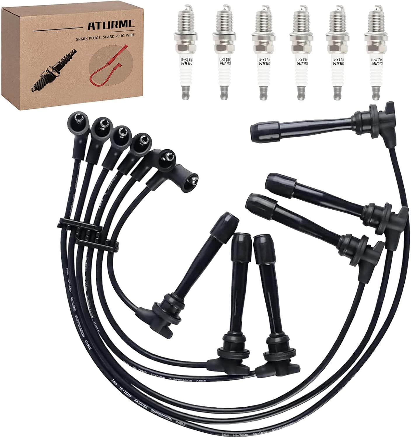 Set of 6 PCS Ignition Spark Plug Wires 671-6263 RC-FDZ089 4L5Z-12259-A & 6 Iridium Spark Plugs Set Compatible with Ford Ranger 2004-2008 Mazda B3000 2003-2007 3.0L V6