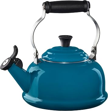 Le Creuset Enamel On Steel Whistle Tea Kettle, 1.7 Quart, Deep Teal/Black