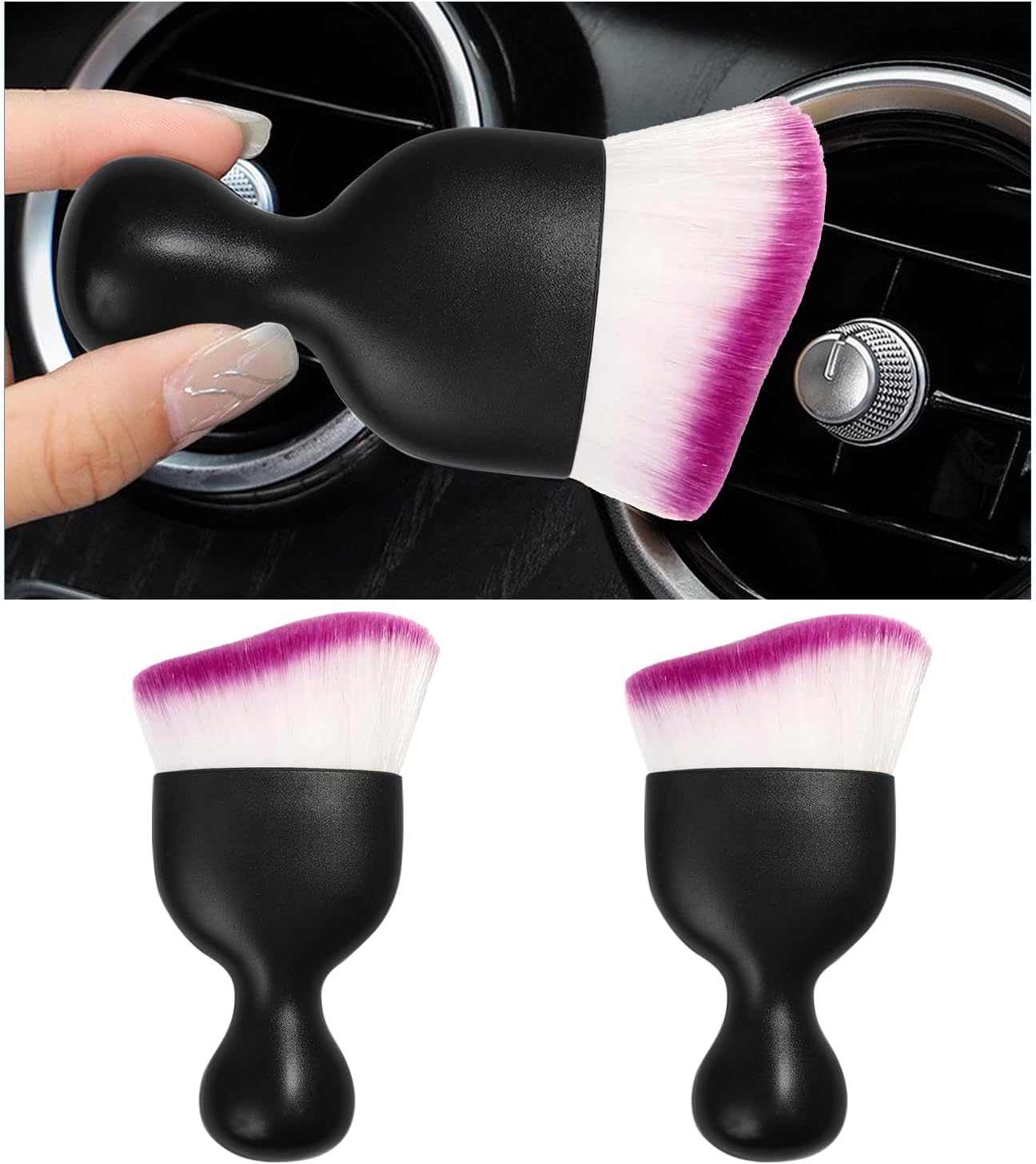 2PCS Car Interior Dust Brush, Soft Scratch Free Auto Detailing Brushes, Universal Vehicle Interior Cleaning Tool for Automotive Dashboard, Air Vents, Leather (Purple)