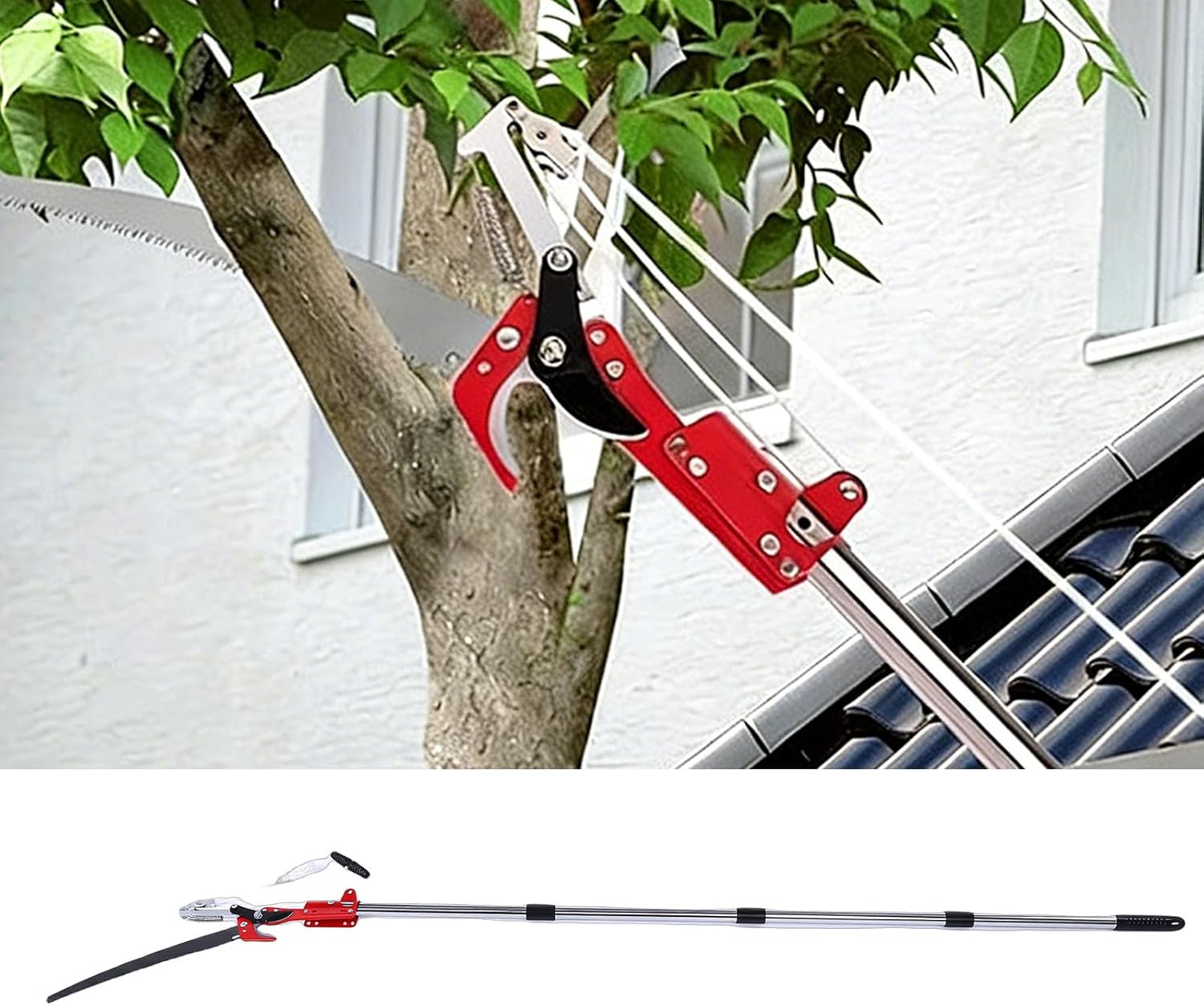 Yosoo Adjustable Tree Trimming Pole Saw Lightweight Stainless Steel Manual Tree Pruner with Poles Scissors for Garden Tool, Effort Saving Dual Pulley System