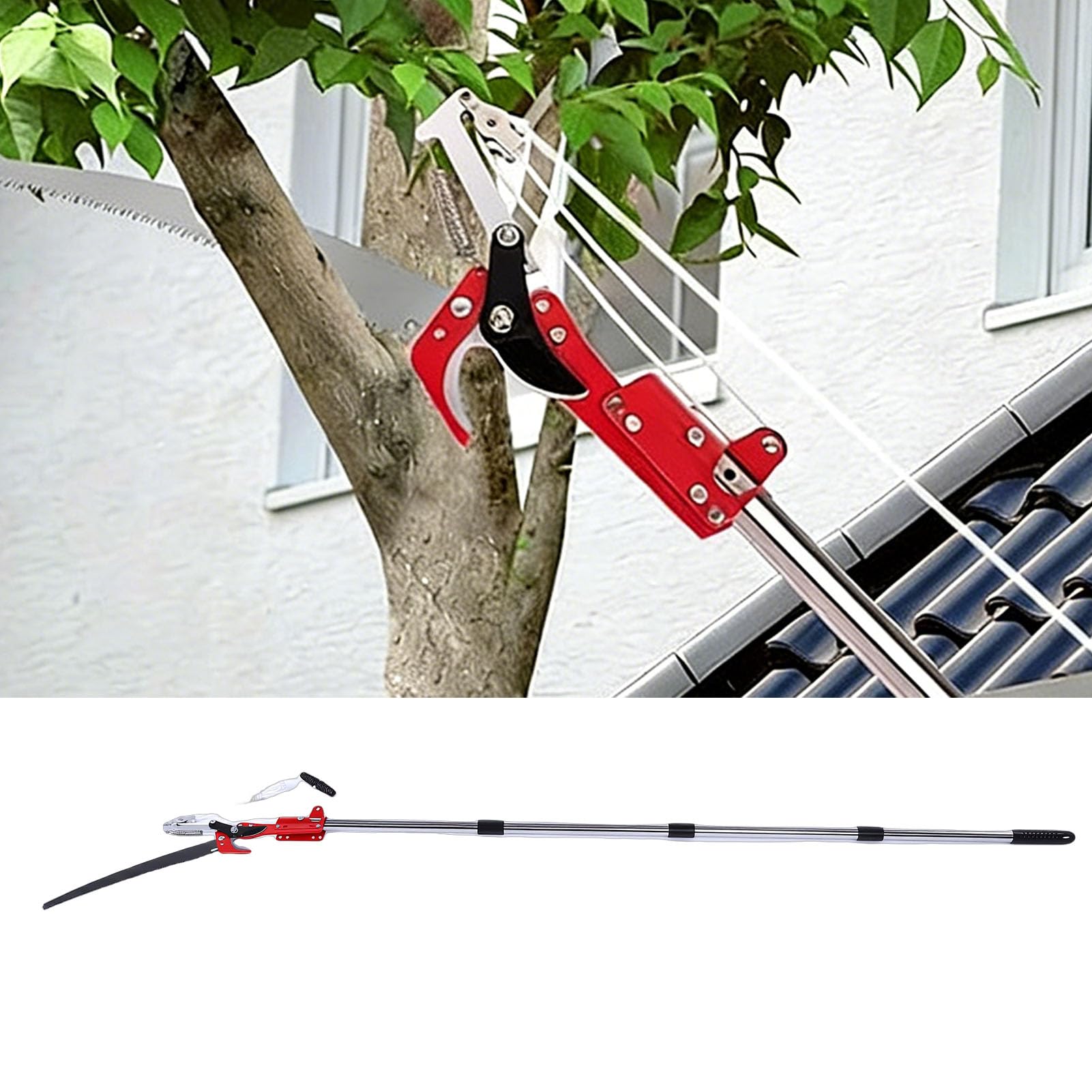 Ejoyous Sierra de Pértiga, Podadora Manual de árboles de Acero Inoxidable con Hoja de Acero SK5, Poste Ajustable de 3 Pies a 14 Pies, Liviana de 63.8 Oz para Podar árboles, Jardín, Paisajismo, Uso