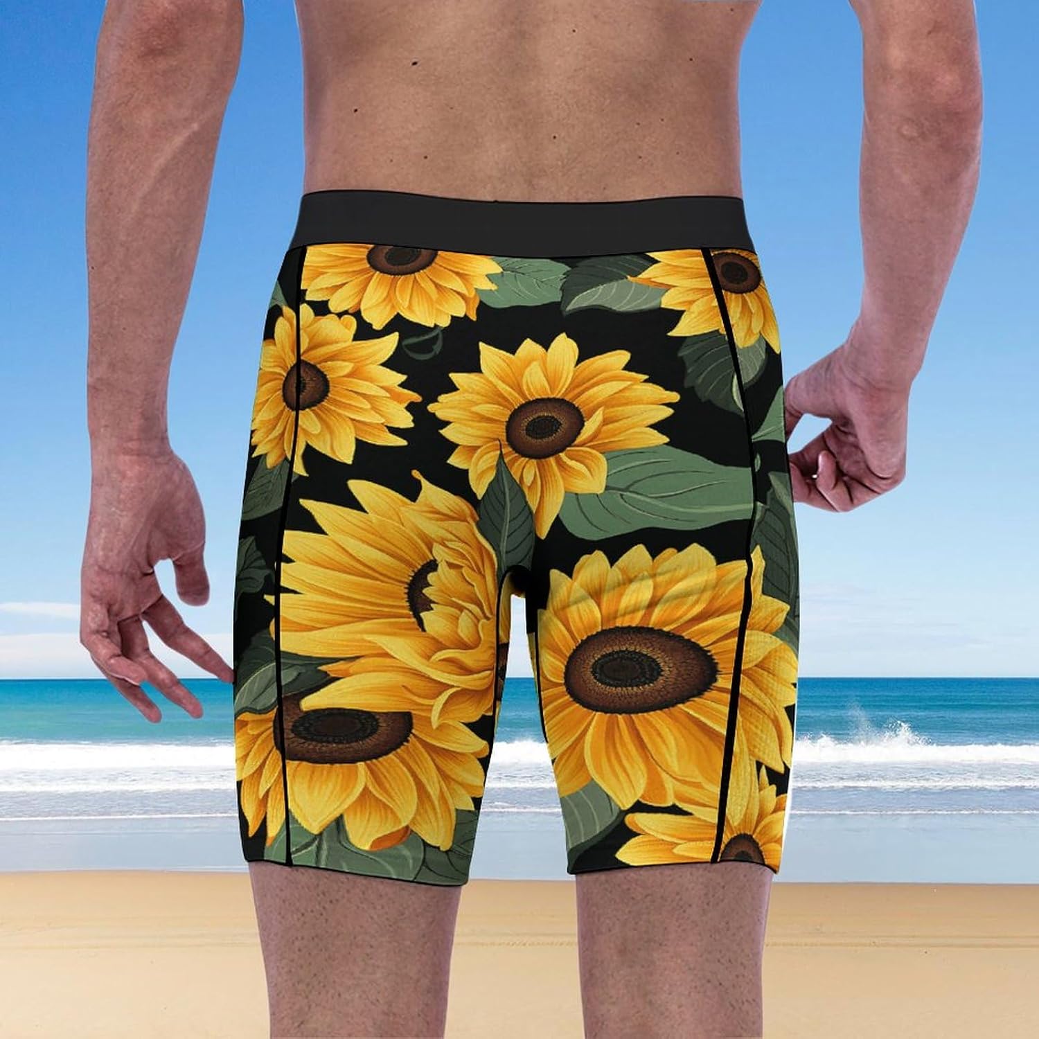 Sunflower Pattern Compression Shorts Men Spandex Sport Shorts Workout Performance Baselayer Underwear