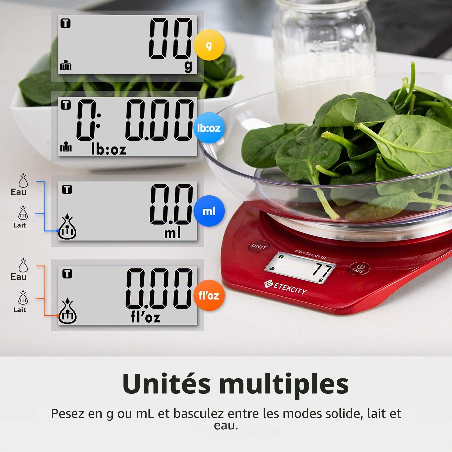 Etekcity EK5250 Bol de cuisine en acier inoxydable, 0,1 g, pour la cuisson, la préparation des repas, le régime céto, et la perte de poids, 5 kg