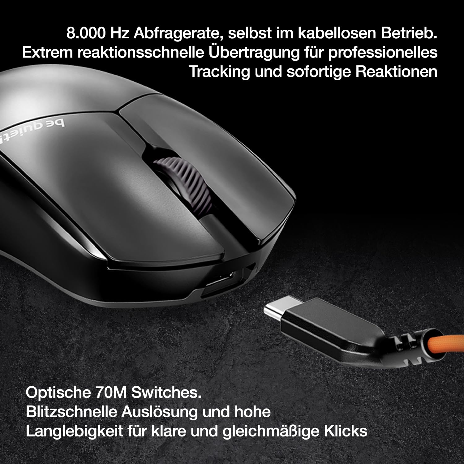 be quiet! Light Mount Mechanische Tastatur und Dark Perk Sym Wireless Gaming Maus-Bundle, Leise Lineare Switches, ARGB-Beleuchtung, 55g, 32.000 DPI, 110h Akku